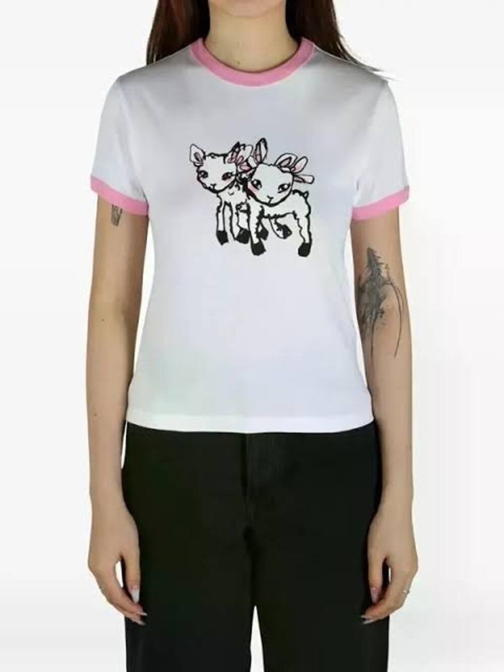 Sky High Farm Women's XS White Lamb Graphic Tee Shirt Preppy Coquette Y2K V4-17